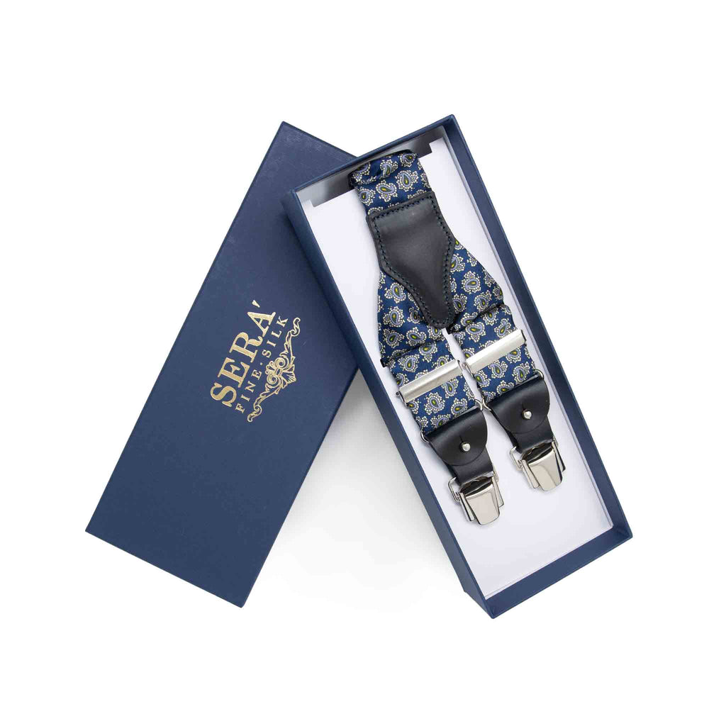 Sera fine silk - blue paisley silk suspenders