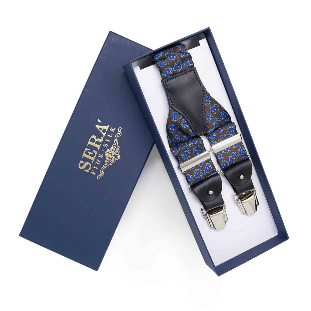 Sera fine silk - brown paisley silk suspenders