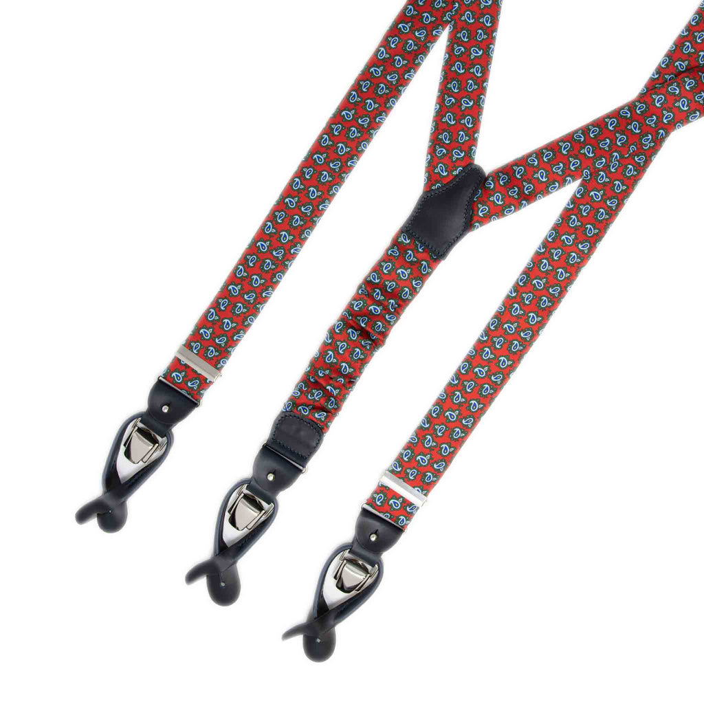 Sera fine silk - red paisley silk suspenders