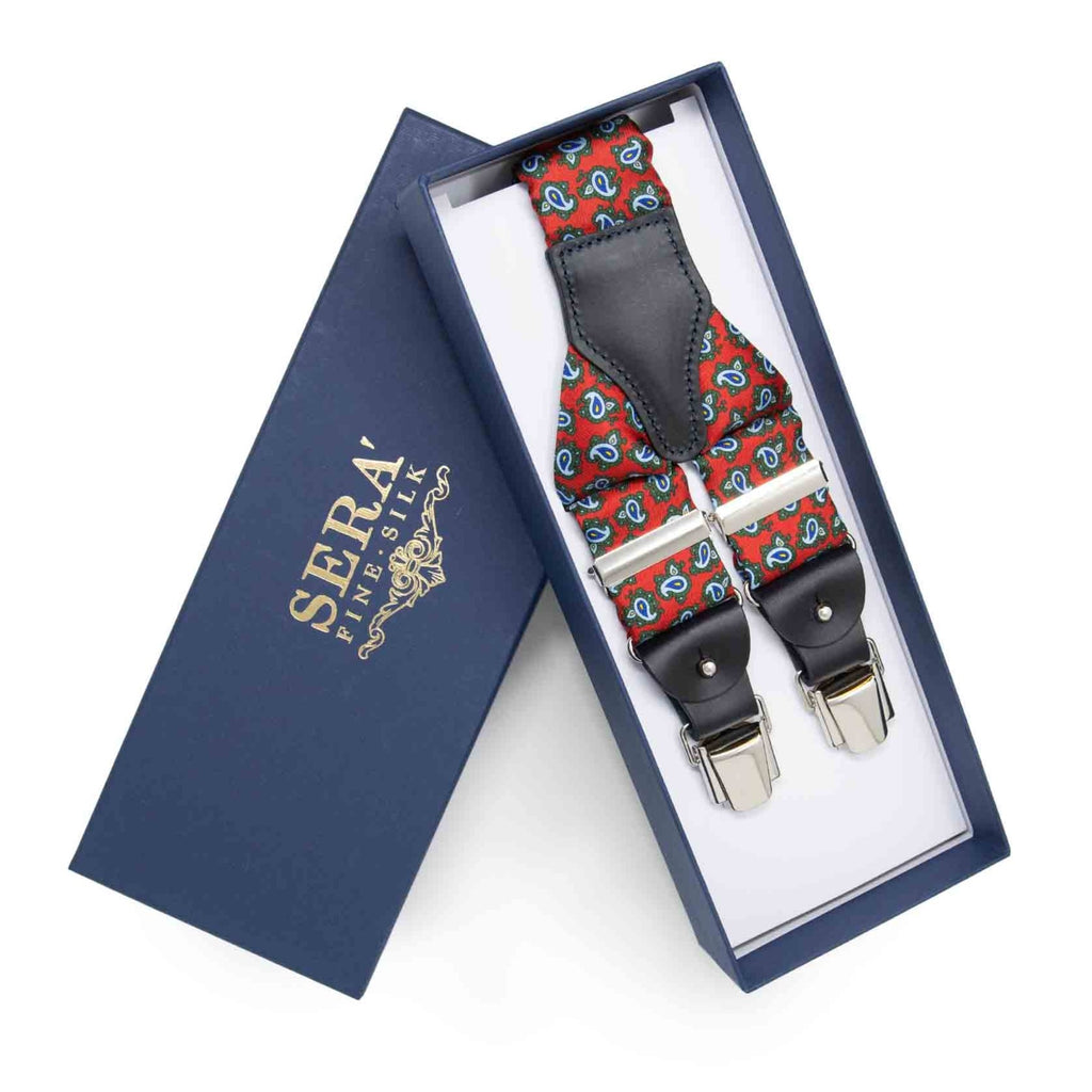 Sera fine silk - red paisley silk suspenders