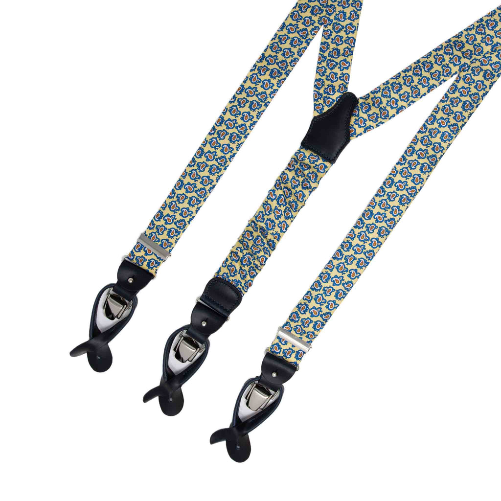 Sera fine silk - yellow paisley silk suspenders