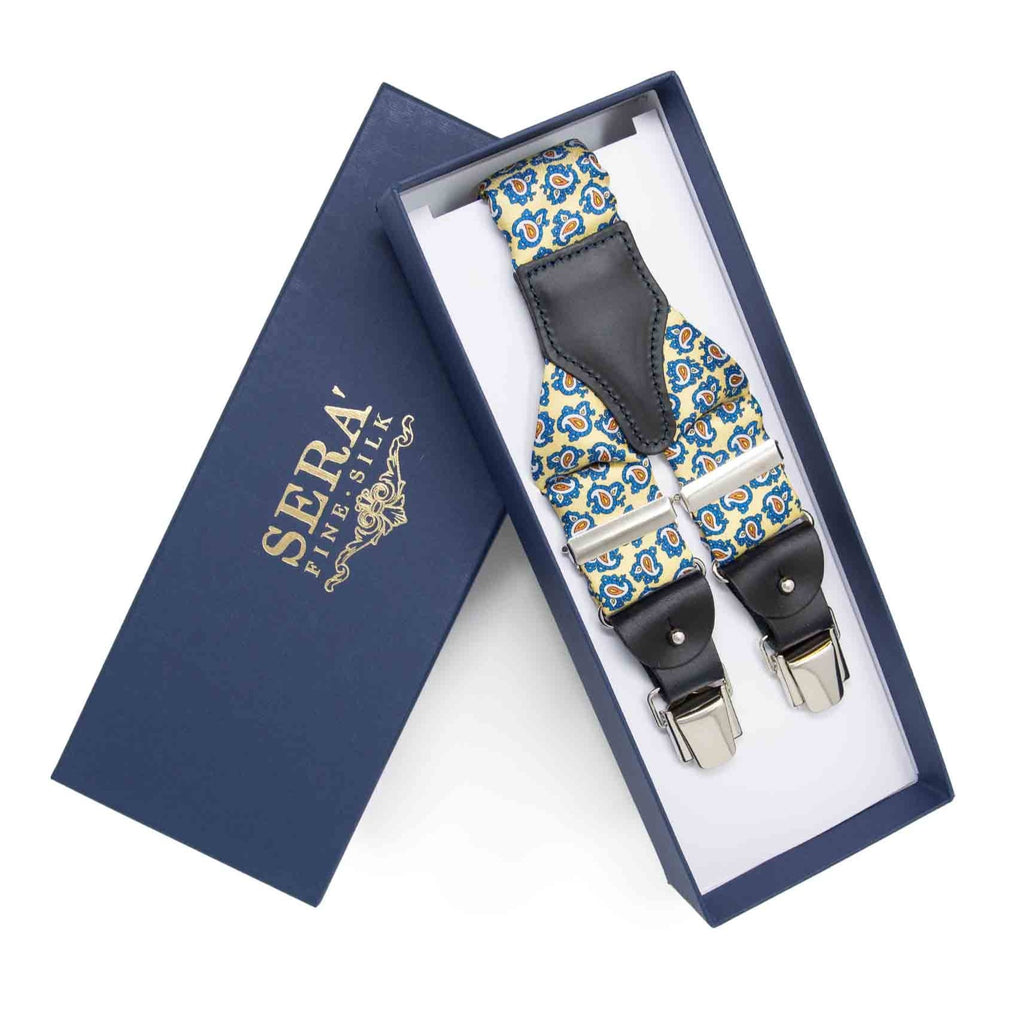 Sera fine silk - yellow paisley silk suspenders