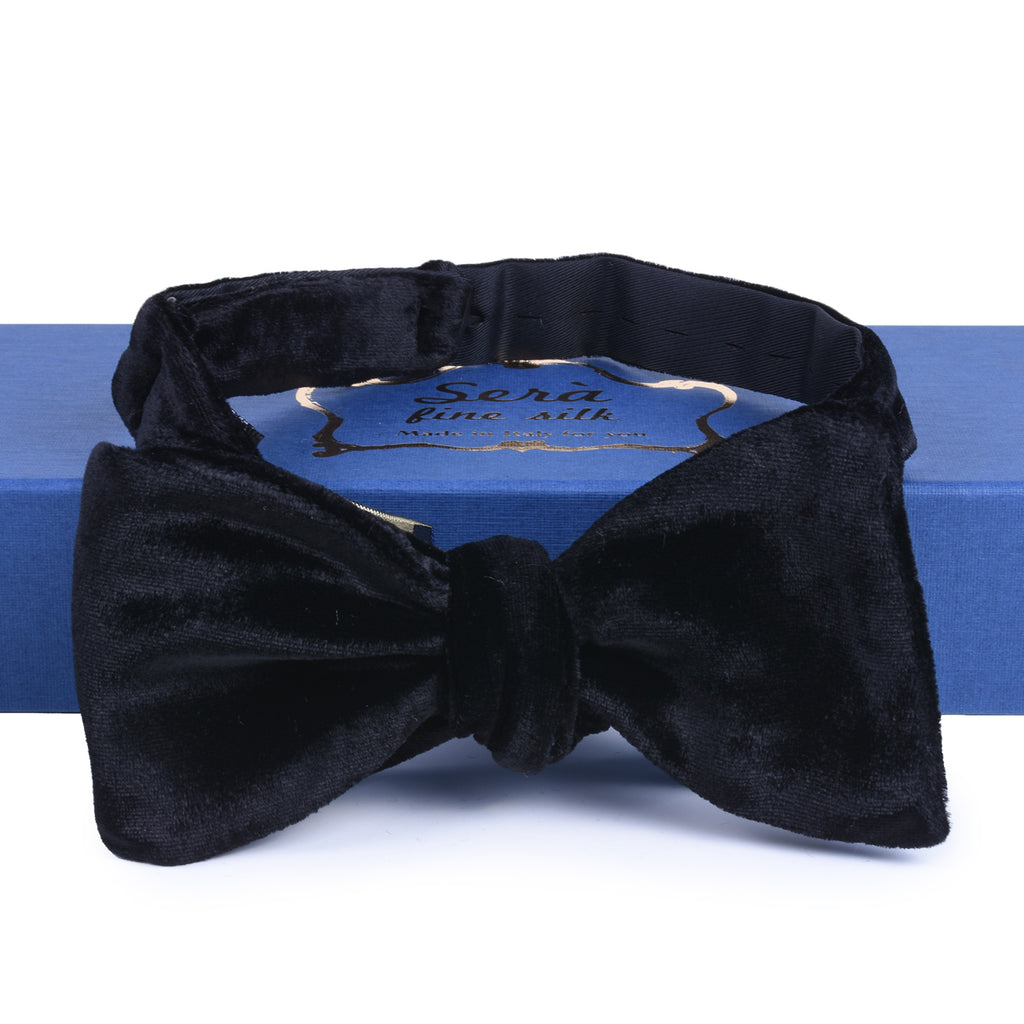 Black Self-Tie Silk Velvet Bow Tie - sera fine silk