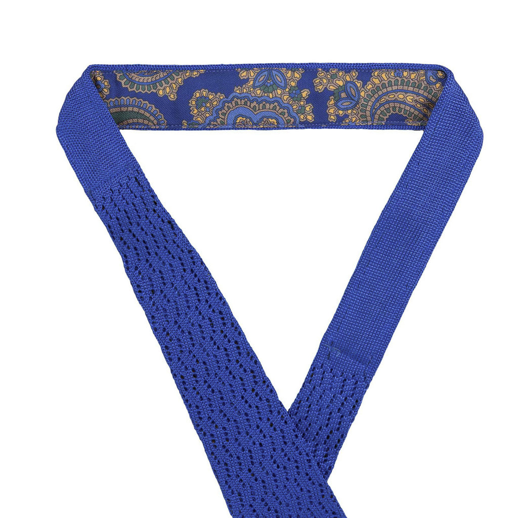 Royal Blue Zig Zag V Point Knitted Silk Tie - sera fine silk