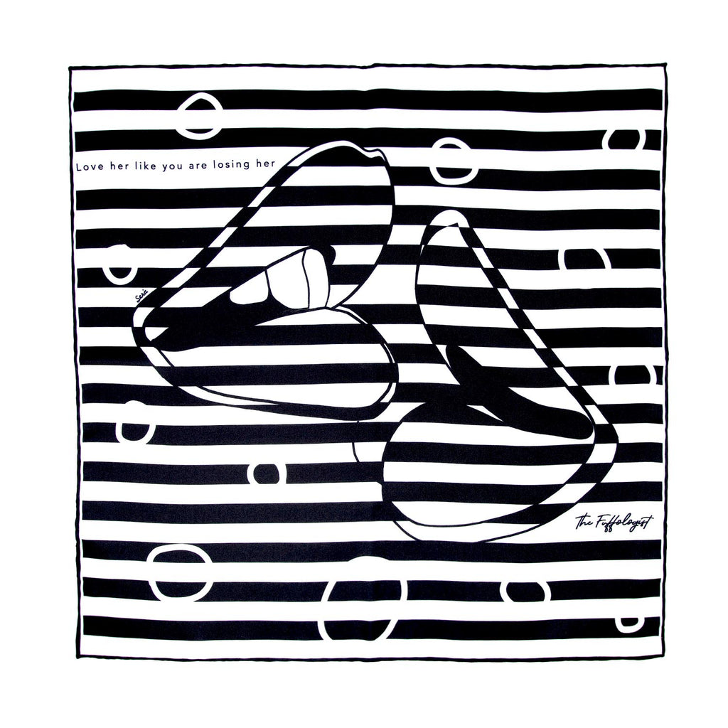 "Love her like you are losing her" black and white pocket square