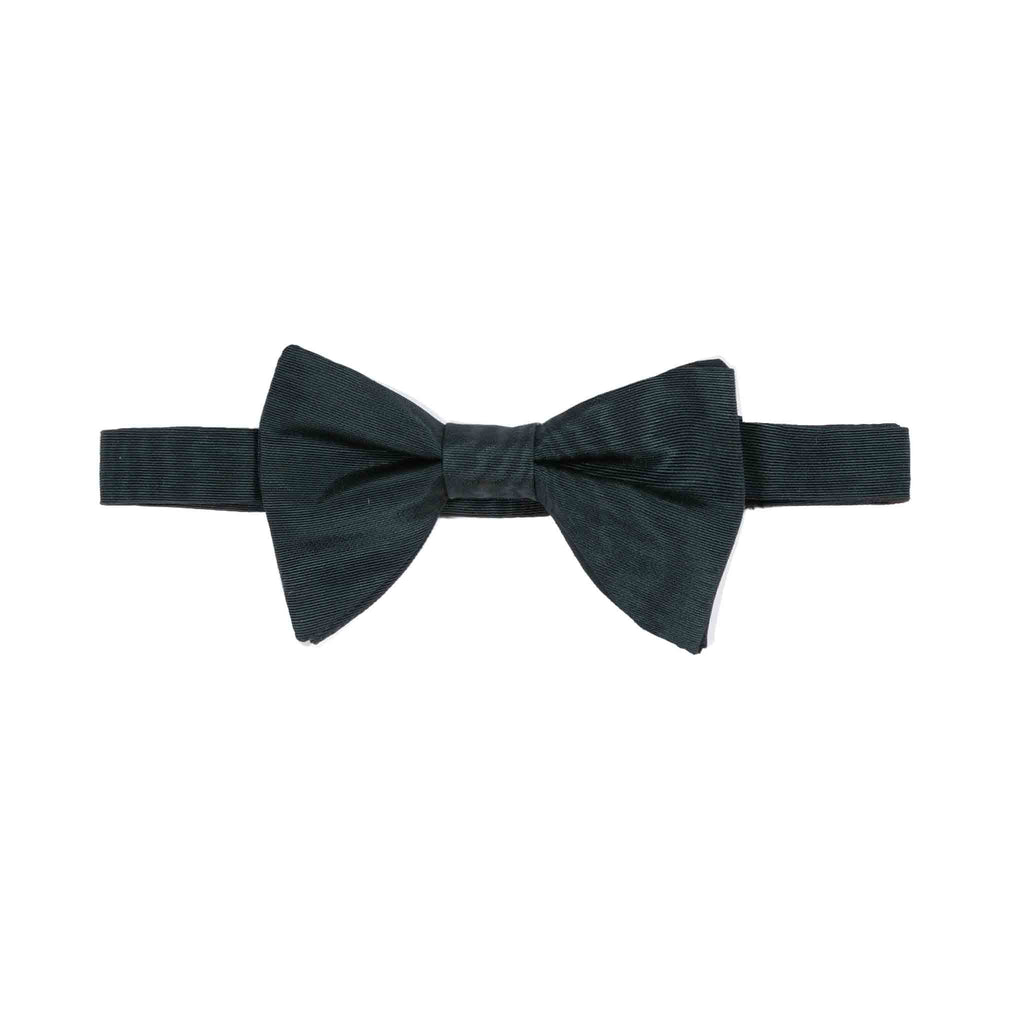 Green Silk Moirè Bow Tie in butterfly pre-tied shape Serà Fine Silk