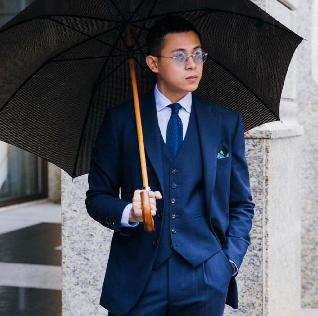 Navy Blue Zig Zag V Point Knitted Tie Serà Fine Silk