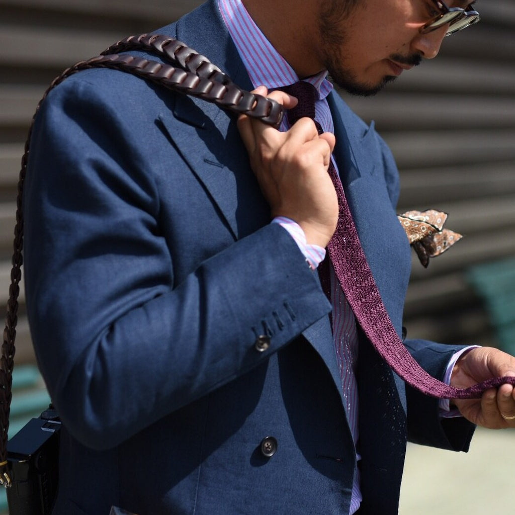 Burgundy Zig Zag V Point Knitted Silk Tie Serà Fine Silk