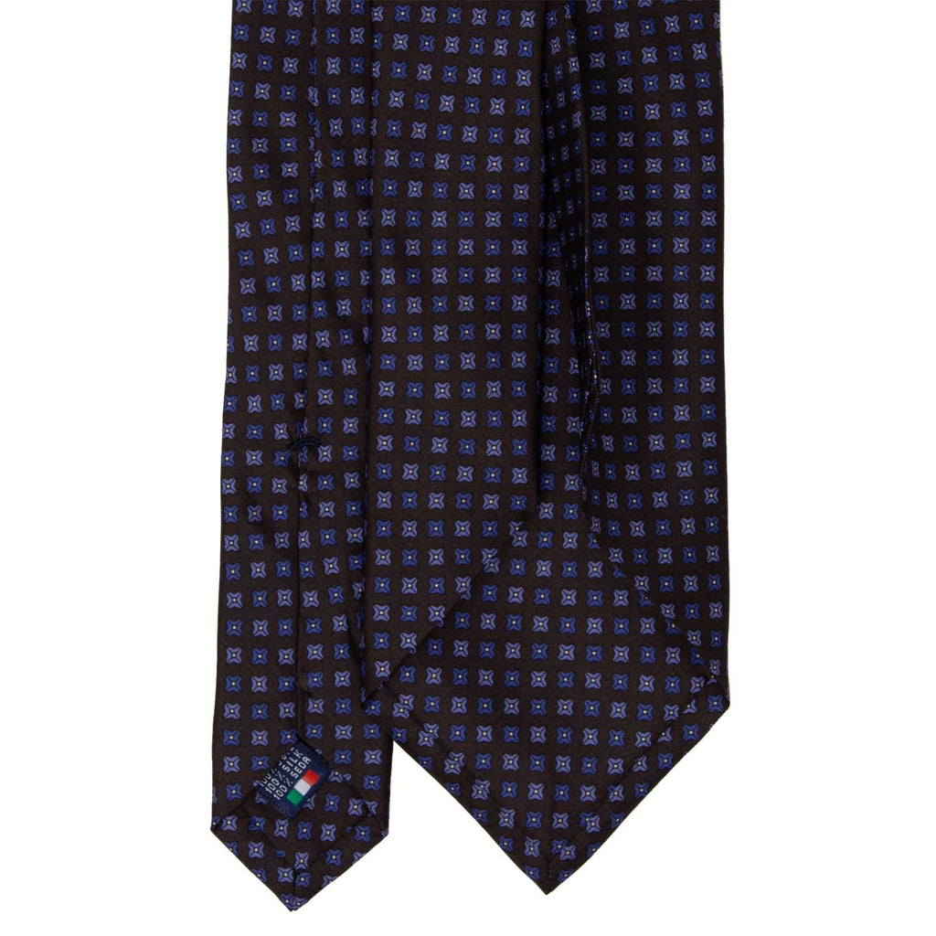 Dark brown with blue square dots patterned silk tie