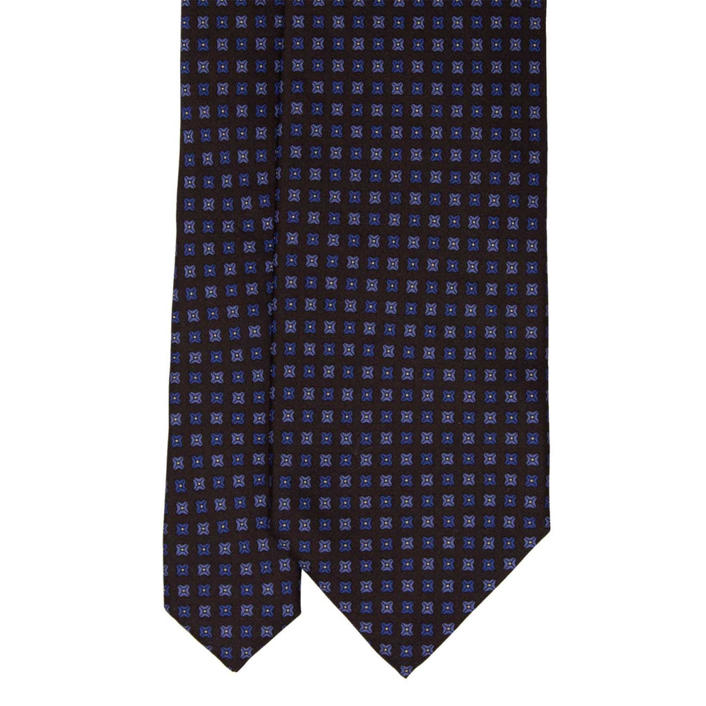 Dark brown with blue square dots patterned silk tie