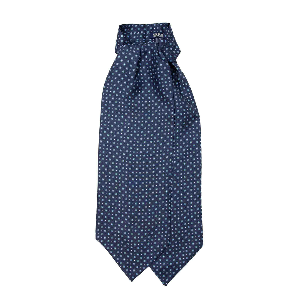 navy blue patterned silk ascot - serà fine silk