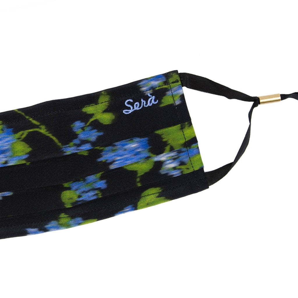 serà fine silk - Black with light blue flowers Silk Satin face cover