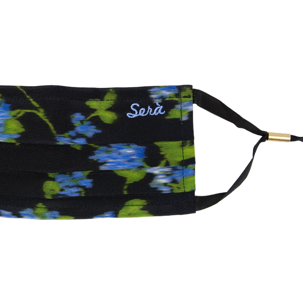 serà fine silk - Black with light blue flowers Silk Satin face cover