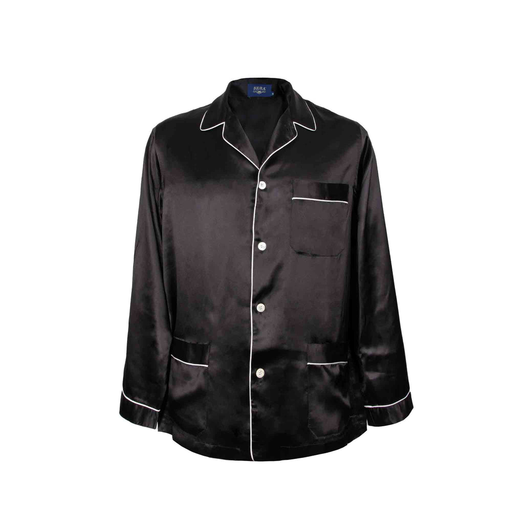 black silk satin pajama top - serà fine silk