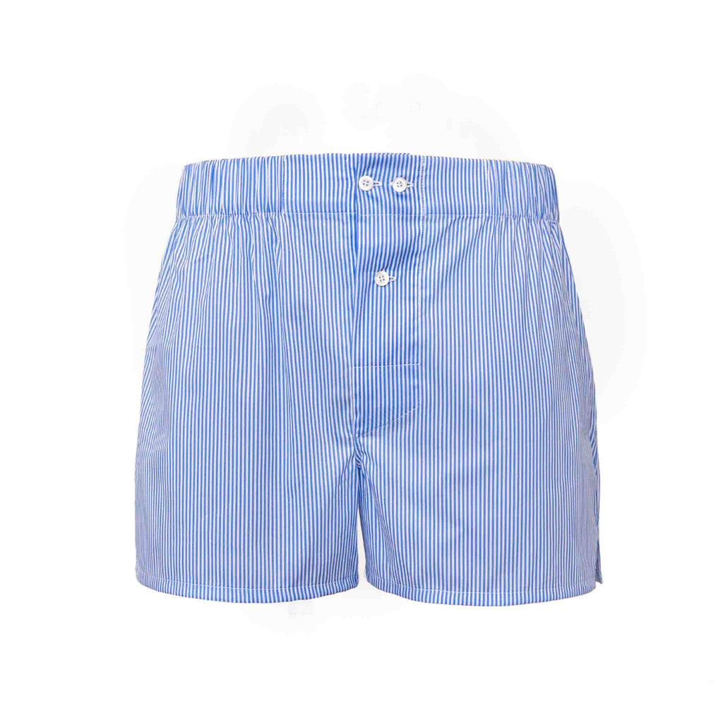 blue white striped cotton boxers - sera fine silk