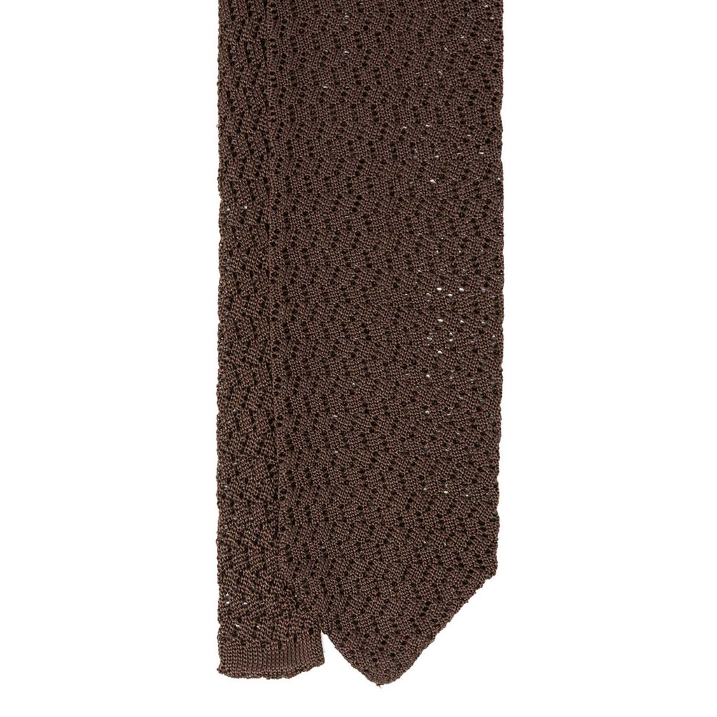 Brown Zig Zag V Point Knitted Silk Tie Serà Fine Silk