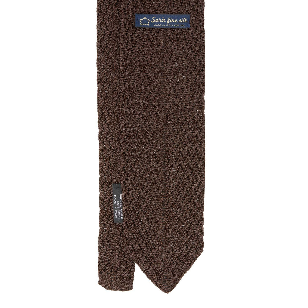 Brown Zig Zag V Point Knitted Silk Tie Serà Fine Silk