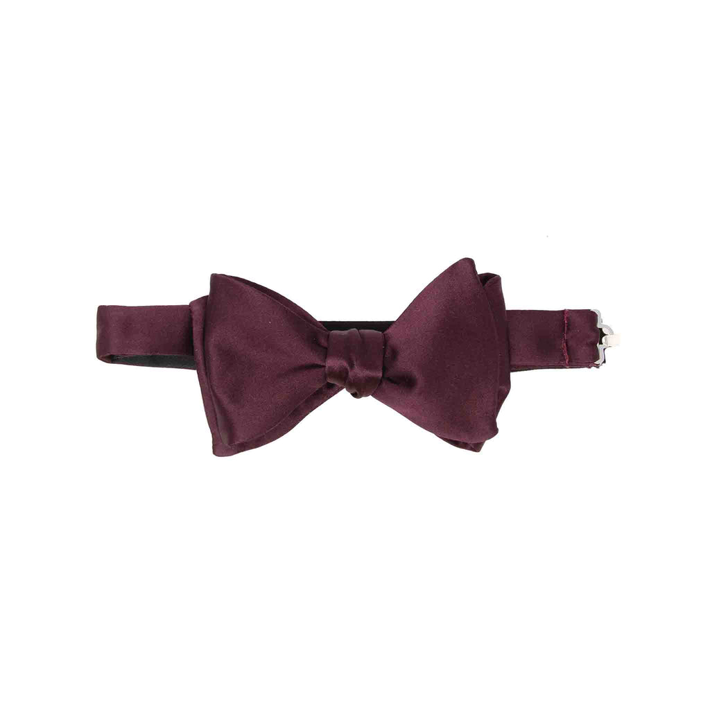 sera fine silk  burgundy self tie silk satin bow tie