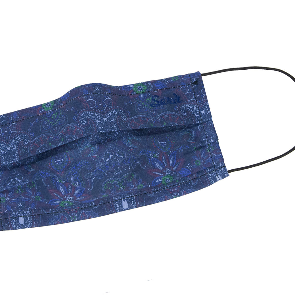 serà fine silk - Navy Blue floral paisley cotton face cover