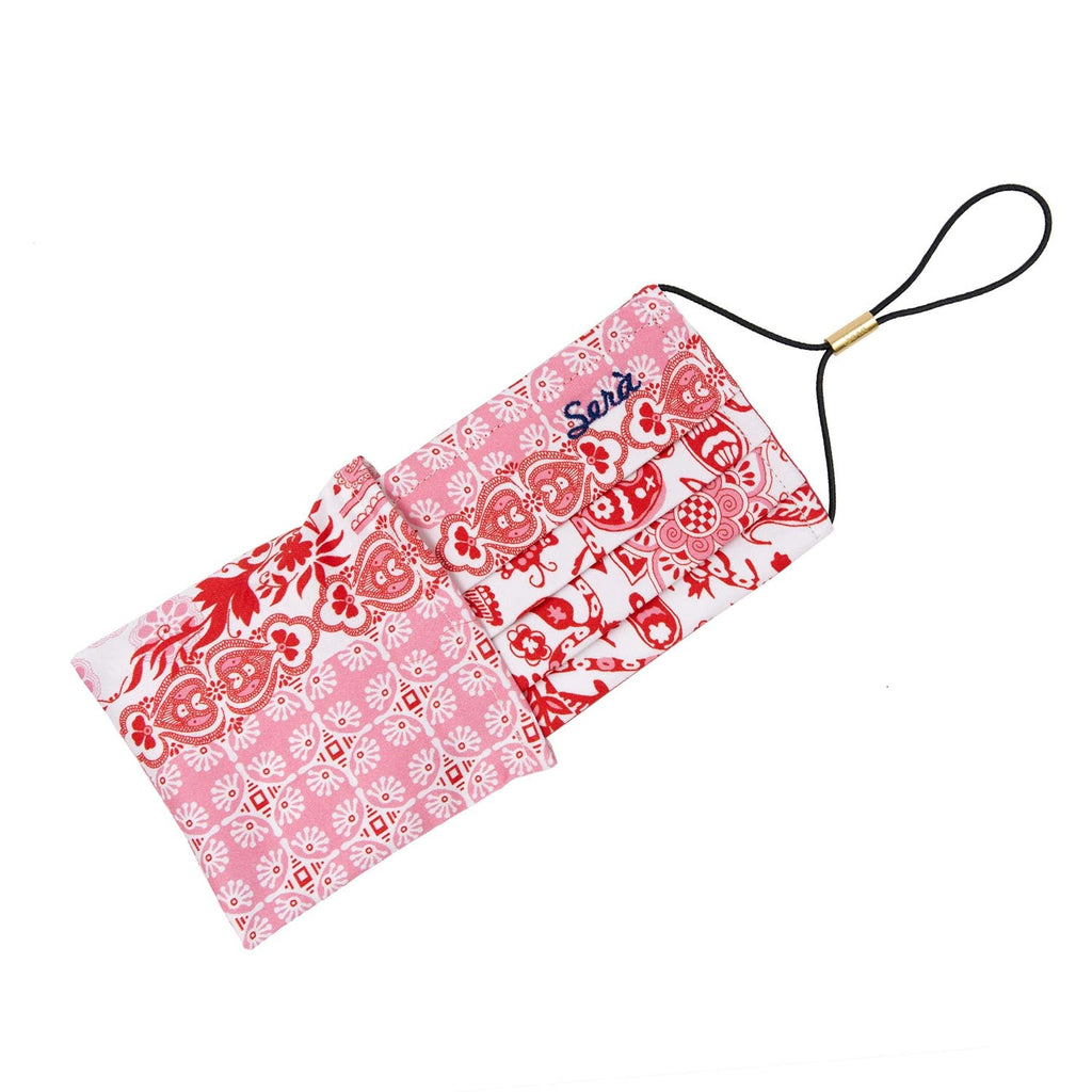 serà fine silk - Red and White Pattern Cotton face cover with pocket