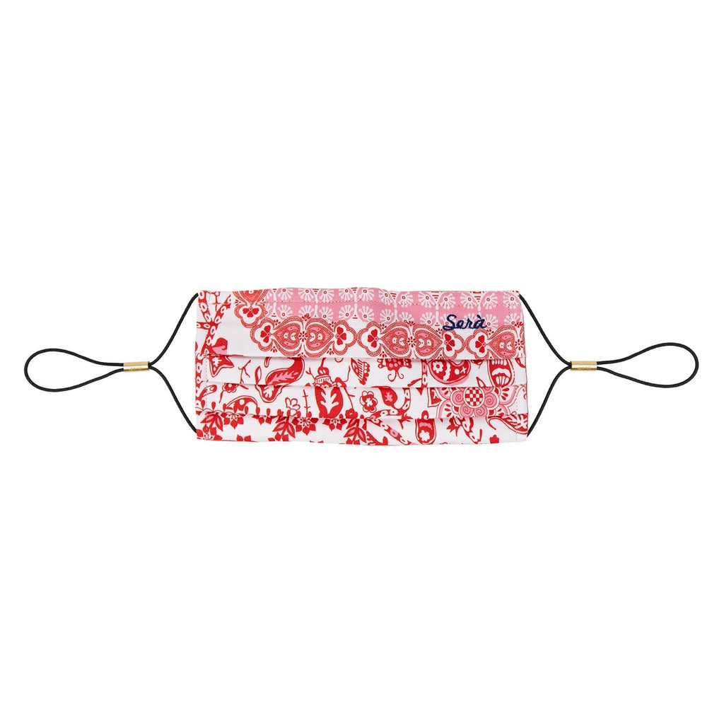 serà fine silk - Red and White Pattern Cotton face cover with pocket