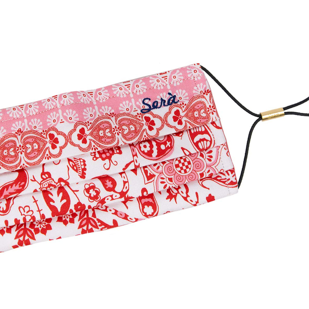 serà fine silk - Red and White Pattern Cotton face cover with pocket