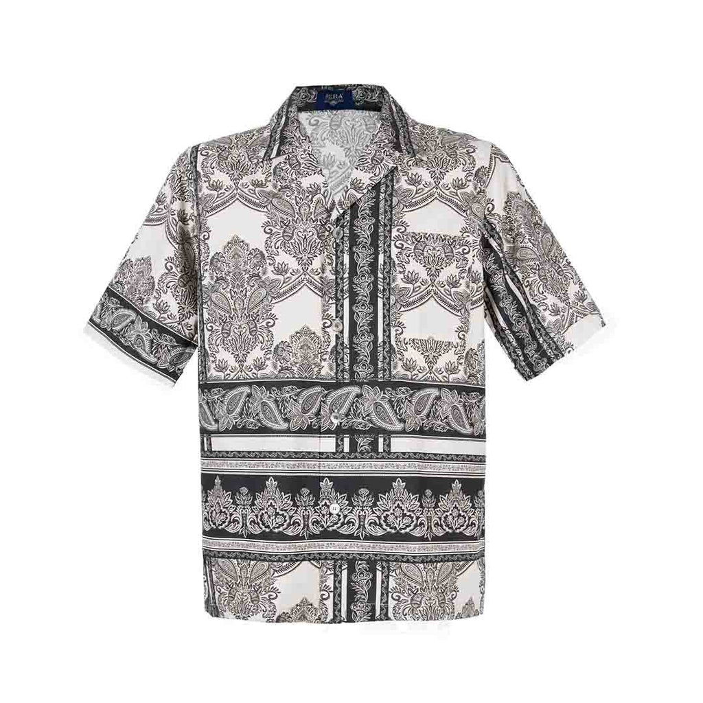 black and white ornate pattern cotton short pajama top - serà fine silk