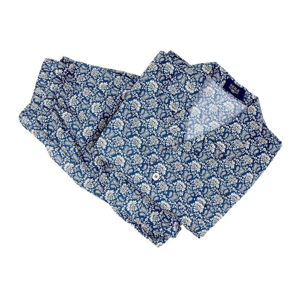 sera fine silk - blue floral short cotton pajama