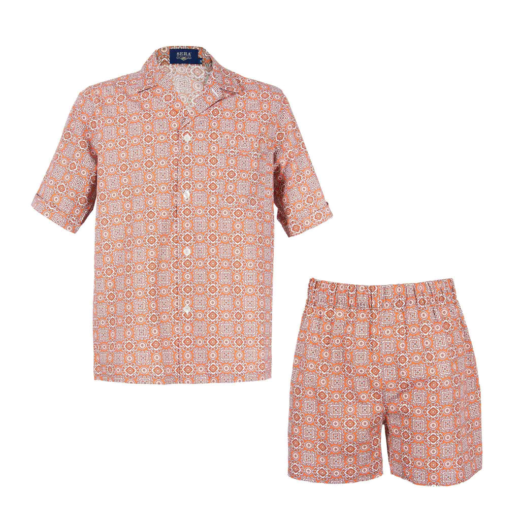 sera fine silk - orange medallions short cotton pajama