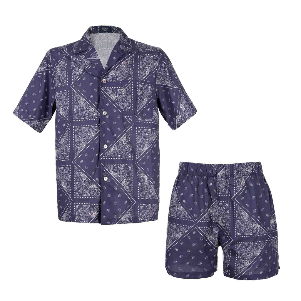 sera fine silk - blue bandana pattern cotton short pajama