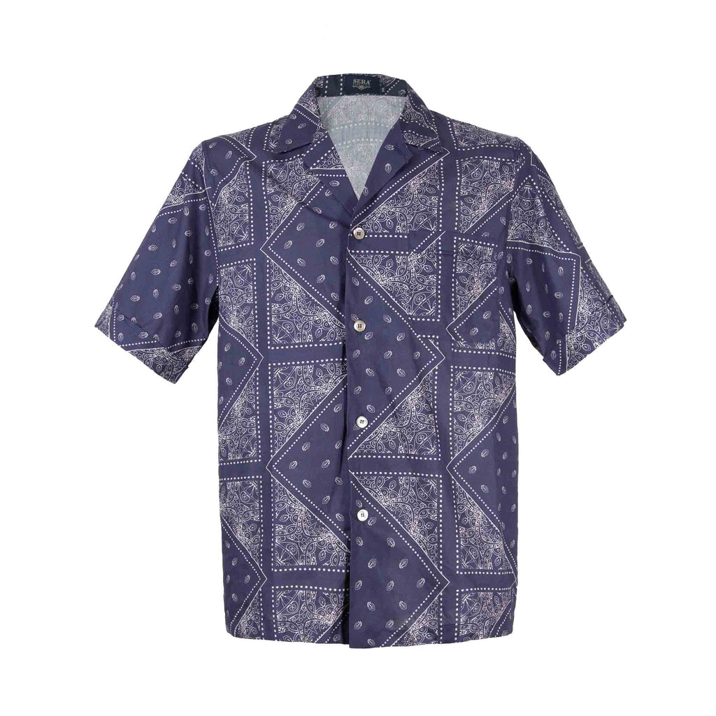sera fine silk - blue bandana pattern cotton short pajama top