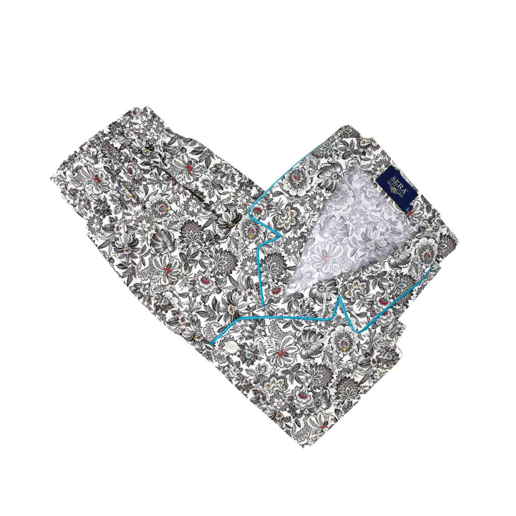 sera fine silk - white and black floral short cotton pajama