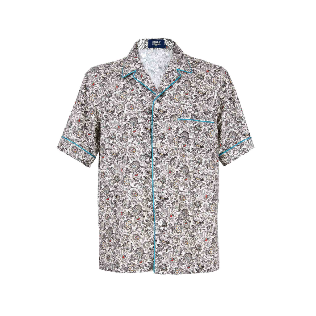sera fine silk - white and black floral short cotton pajama top