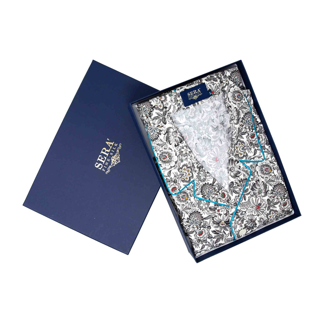 sera fine silk - white and black floral short cotton pajama