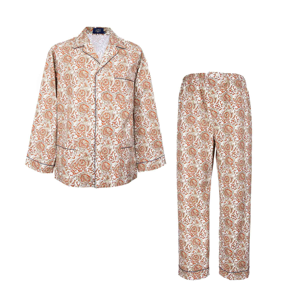 orange and white pattern cotton pajama - serà fine silk
