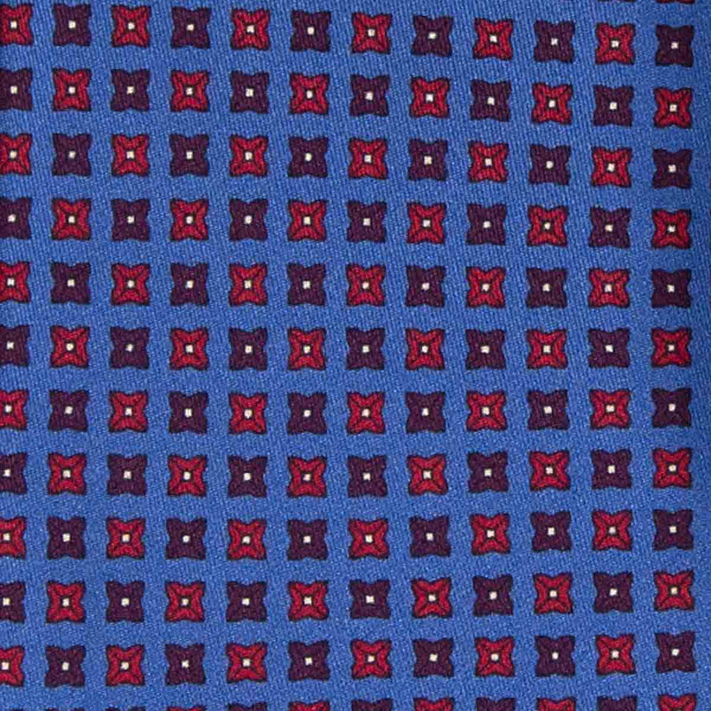 dust blue with red square dots patterned silk tie - sera fine silk