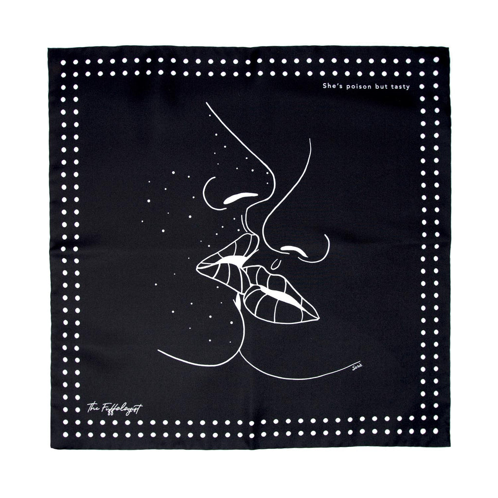 "She's poison but tasty" black silk pocket square