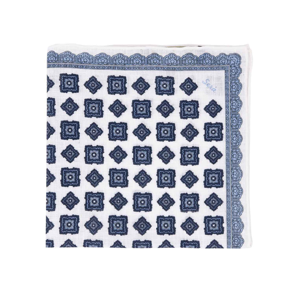 serà fine silk - Light Blue Rombs Linen Pocket Square