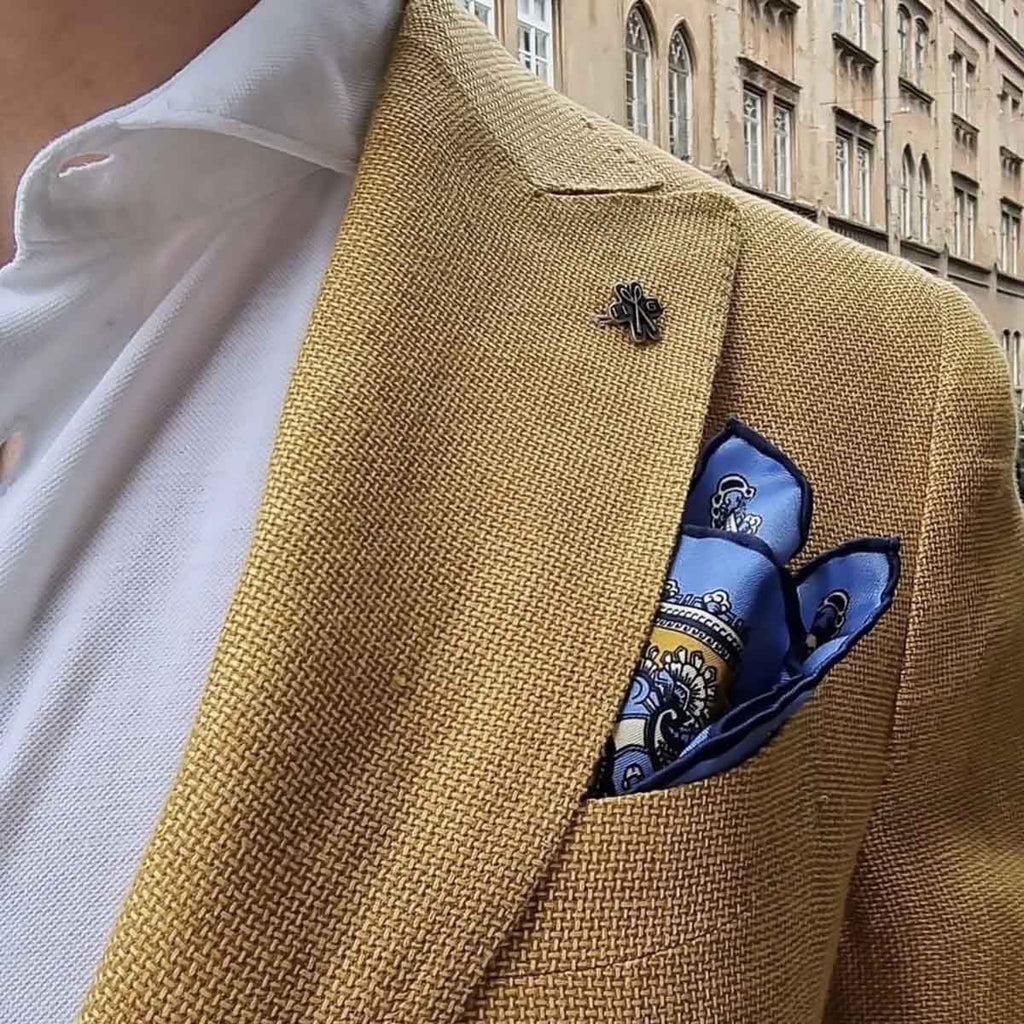 Light Blue Silk Pocket Square Coffee Barolo Serà Fine Silk