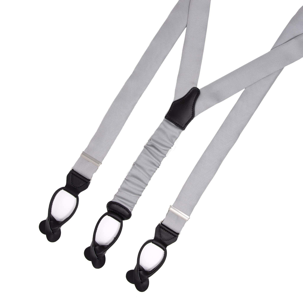 SERA FINE SILK - light grey button only silk suspenders