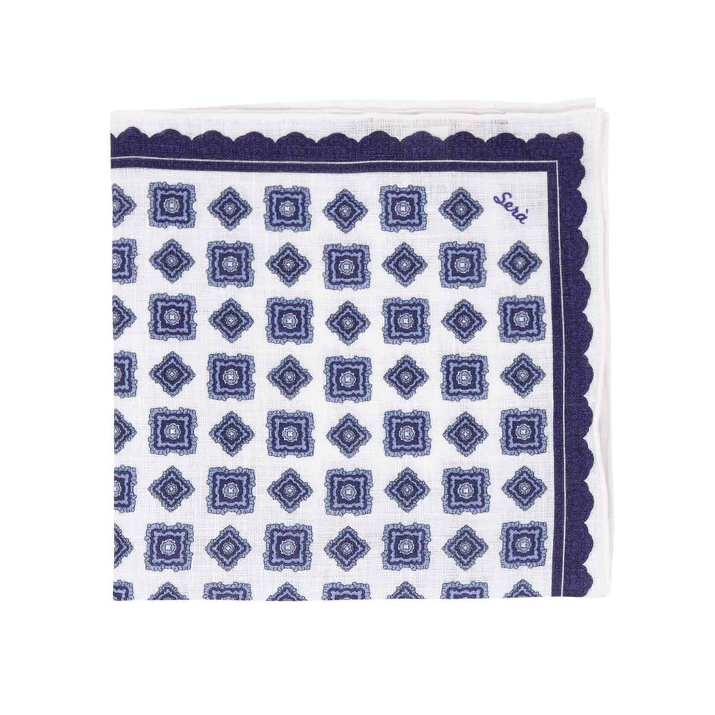 serà fine silk - Blue Rombs Linen Pocket Square