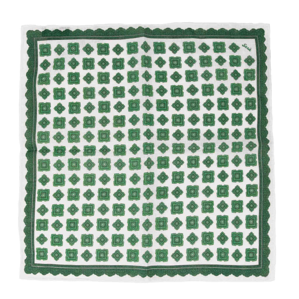Green Rombs Linen Pocket Square Serà Fine Silk