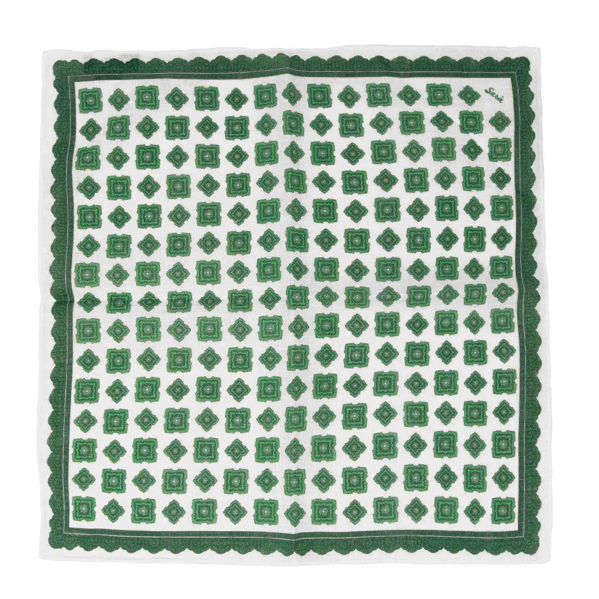Green Rombs Linen Pocket Square