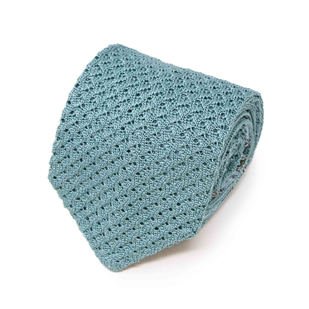 Aqua Hazelnut V Point Knitted Tie Serà Fine Silk