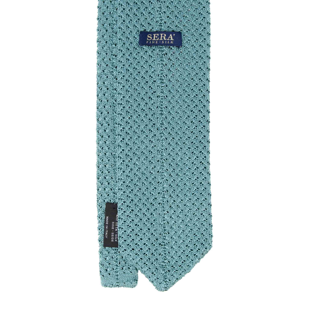 Aqua Hazelnut V Point Knitted Tie Serà Fine Silk