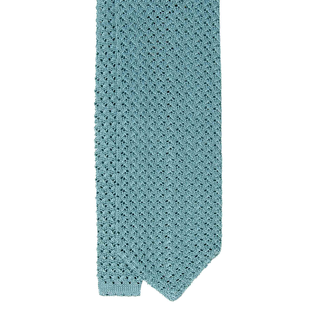 Aqua Hazelnut V Point Knitted Tie Serà Fine Silk
