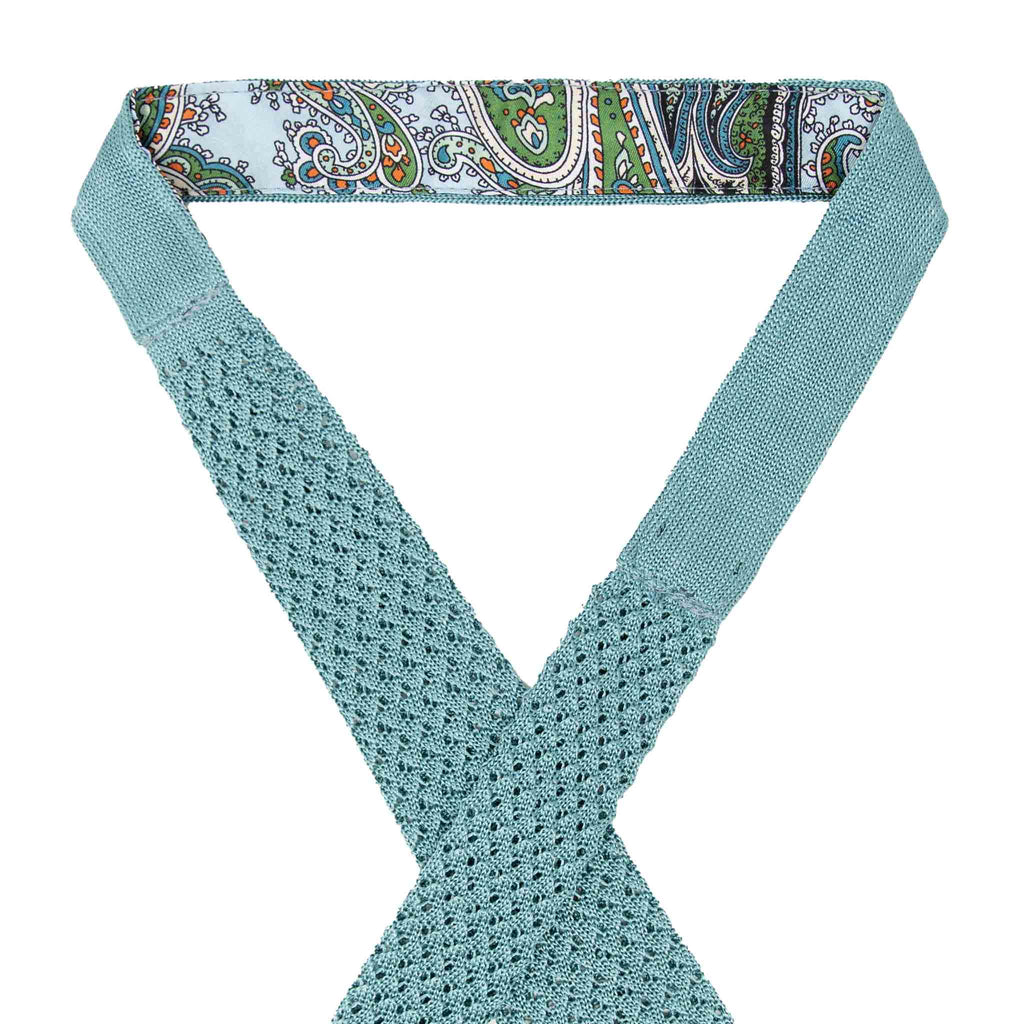Aqua Hazelnut V Point Knitted Tie Serà Fine Silk