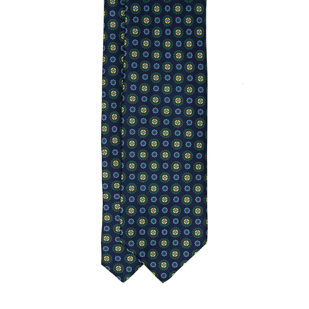 blue and green medallions silk tie