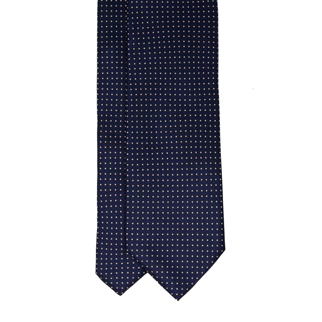 Blue with white grey square dots Silk Tie