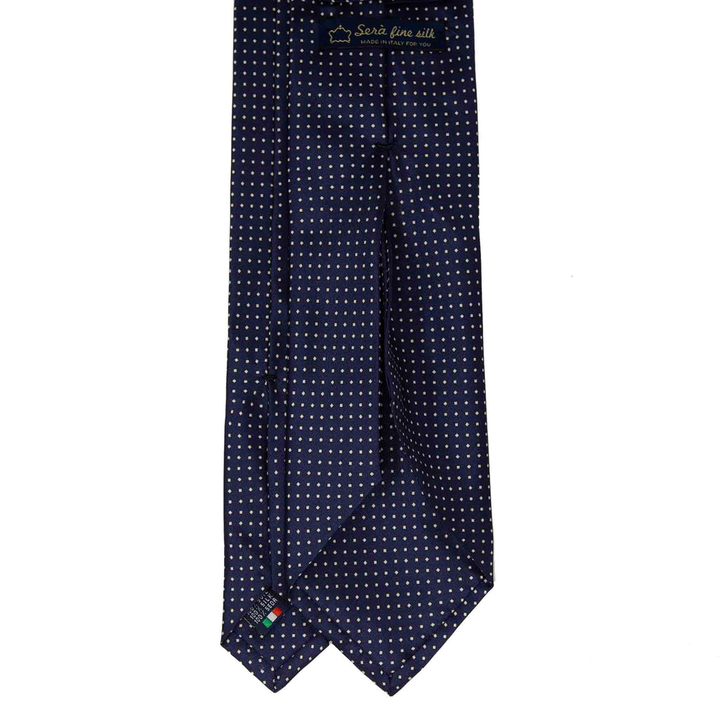 Blue with white grey square dots Silk Tie